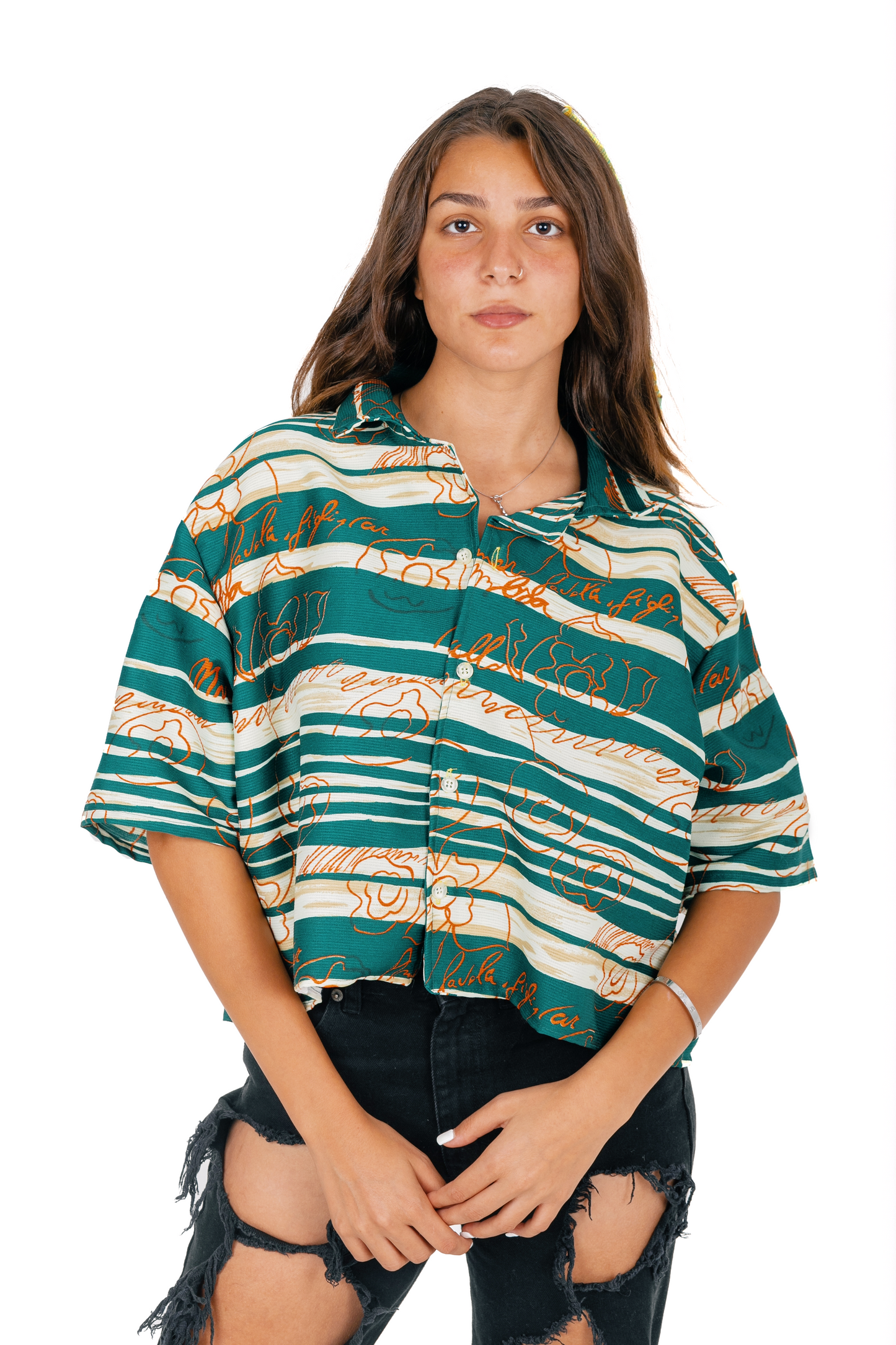 EMERALD GREEN CROPPED SHIRT